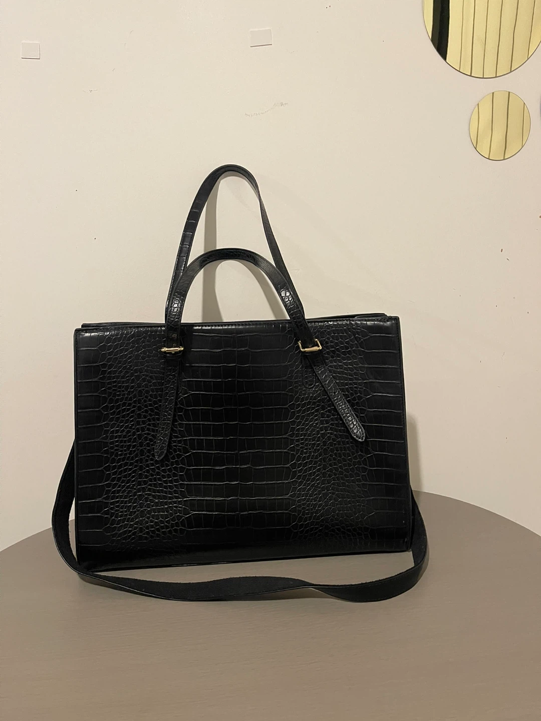 Black leather laptop purse