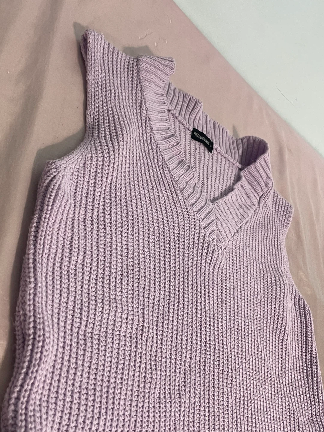 PRETTYLITTLETHING Lavender Knit V-Neck Vest - Size S - M - photo 2