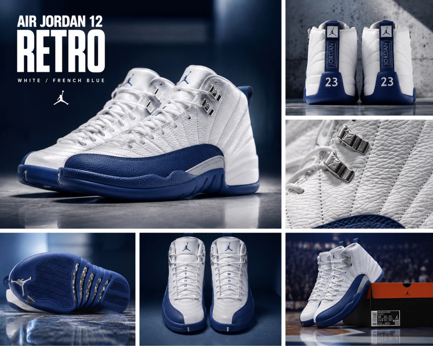 Air Jordan 12 Retro French Blue White & Blue Sneakers - photo 4