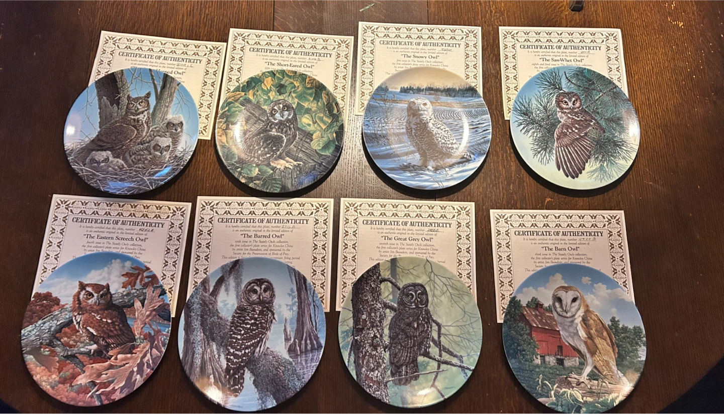 Set of 8 Collector's Plates with Owl Designs