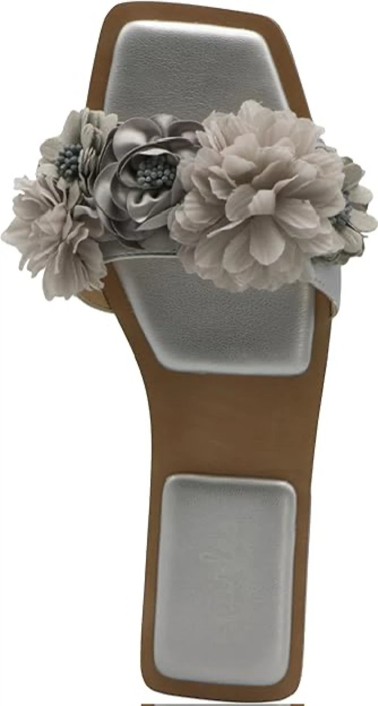Charles by Charles David Silver Floral Slide Sandals