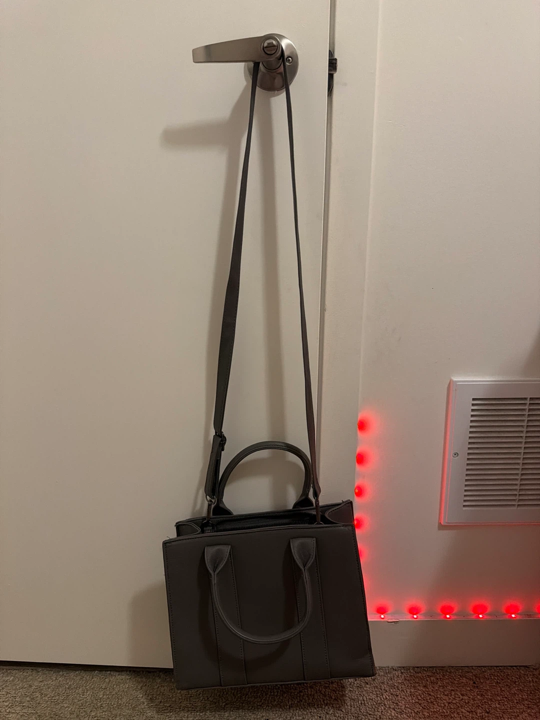 Grey Faux Leather Tote Bag