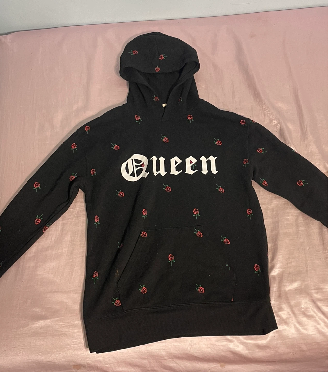 Urban Kids Black "Queen" Rose Hoodie Size L (14/16)