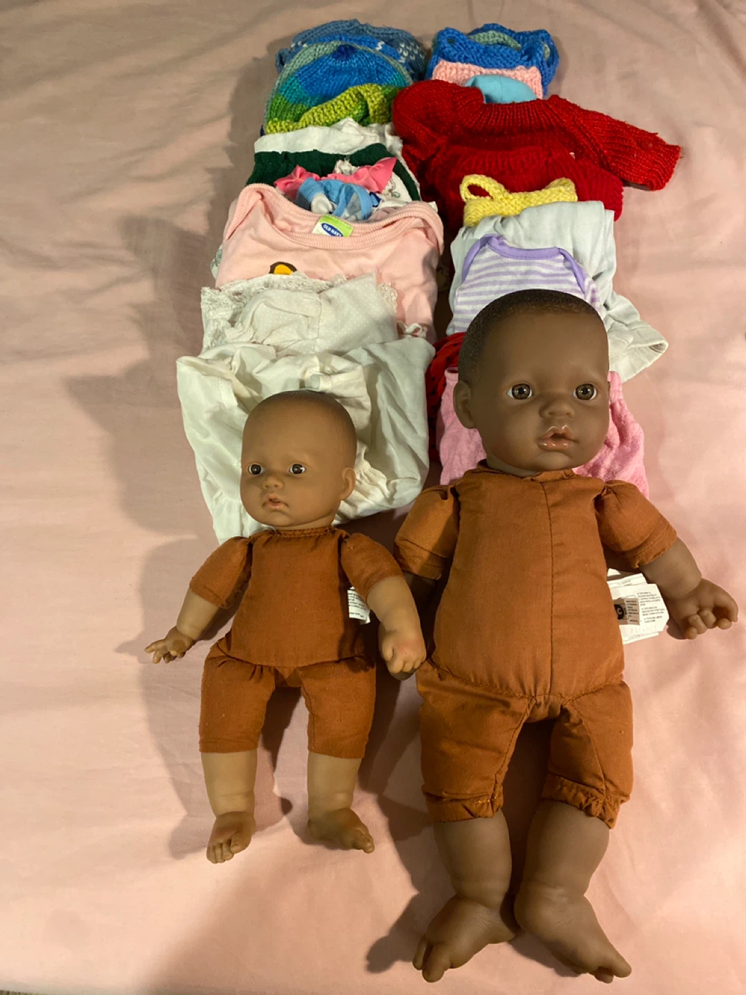 Lot of 2 Baby Dolls with Assorted Doll Clothes