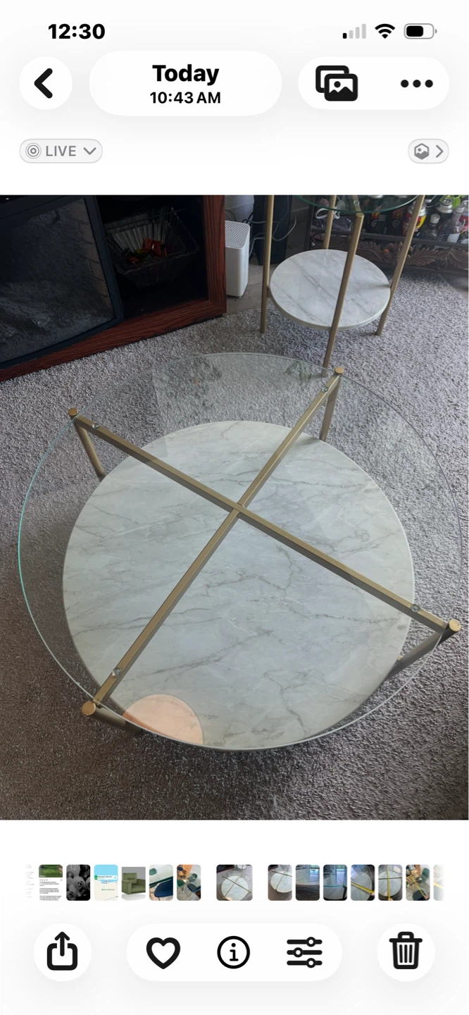 Round Coffee Table - Glass & Marble Top