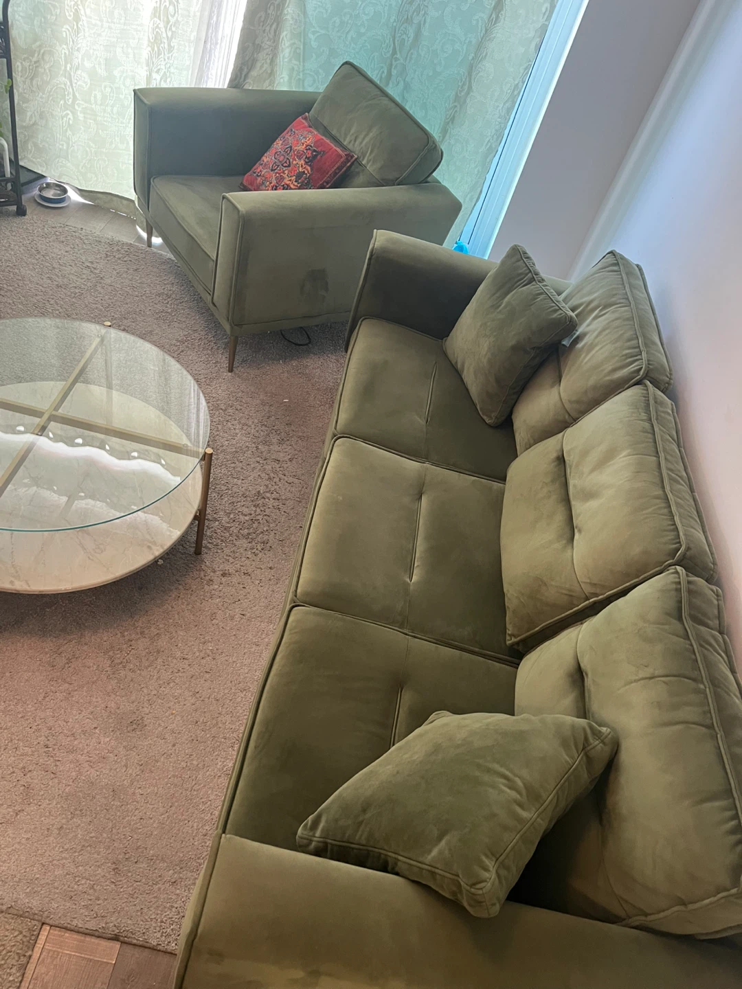 Modern Green Velvet Sofa and Armchair Set - photo 4