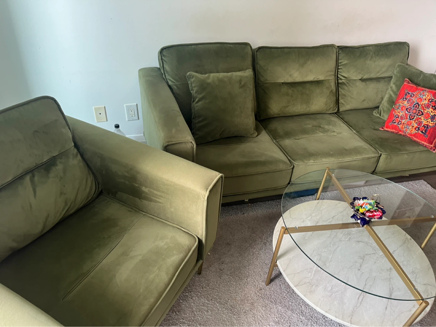 Modern Green Velvet Sofa and Armchair Set - photo 2