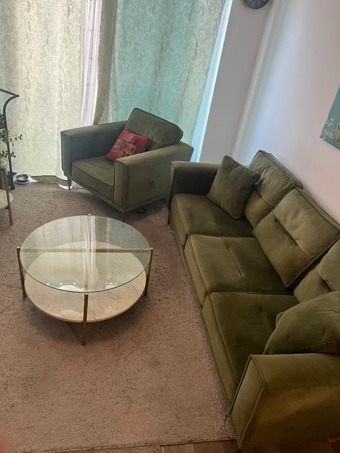 Modern Green Velvet Sofa and Armchair Set - photo 3