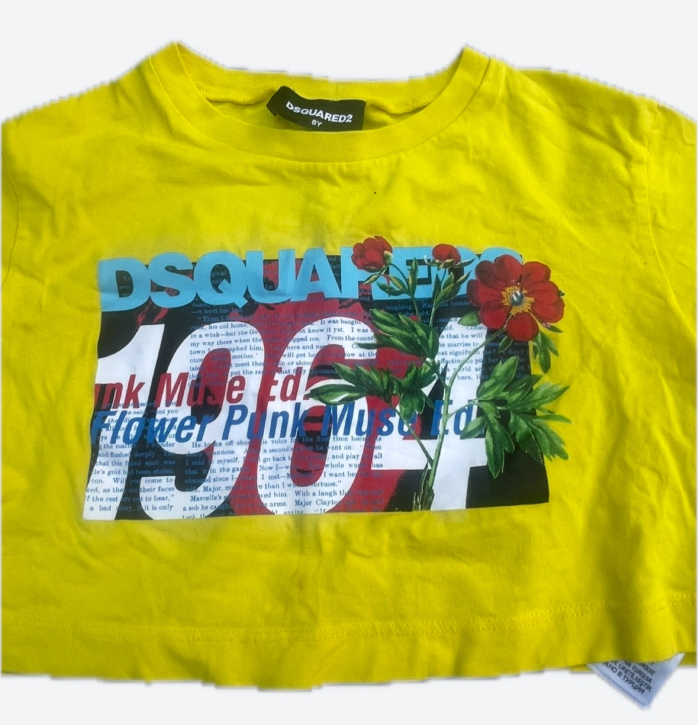 DSQUARED2 Yellow Graphic Crop Top - Size 8Y