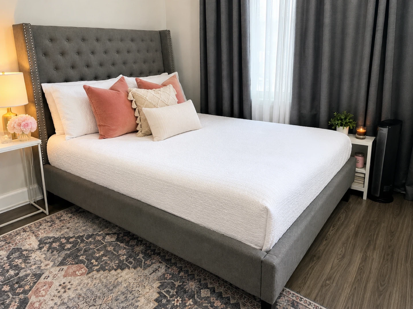 Grey Tufted Upholstered Queen Bed Frame - photo 2