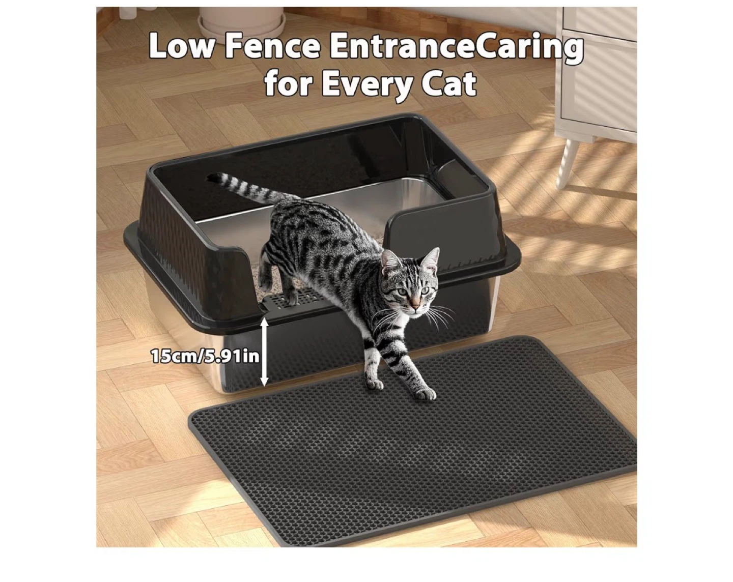 Cat Litter Box with Scoop and Mat - photo 2