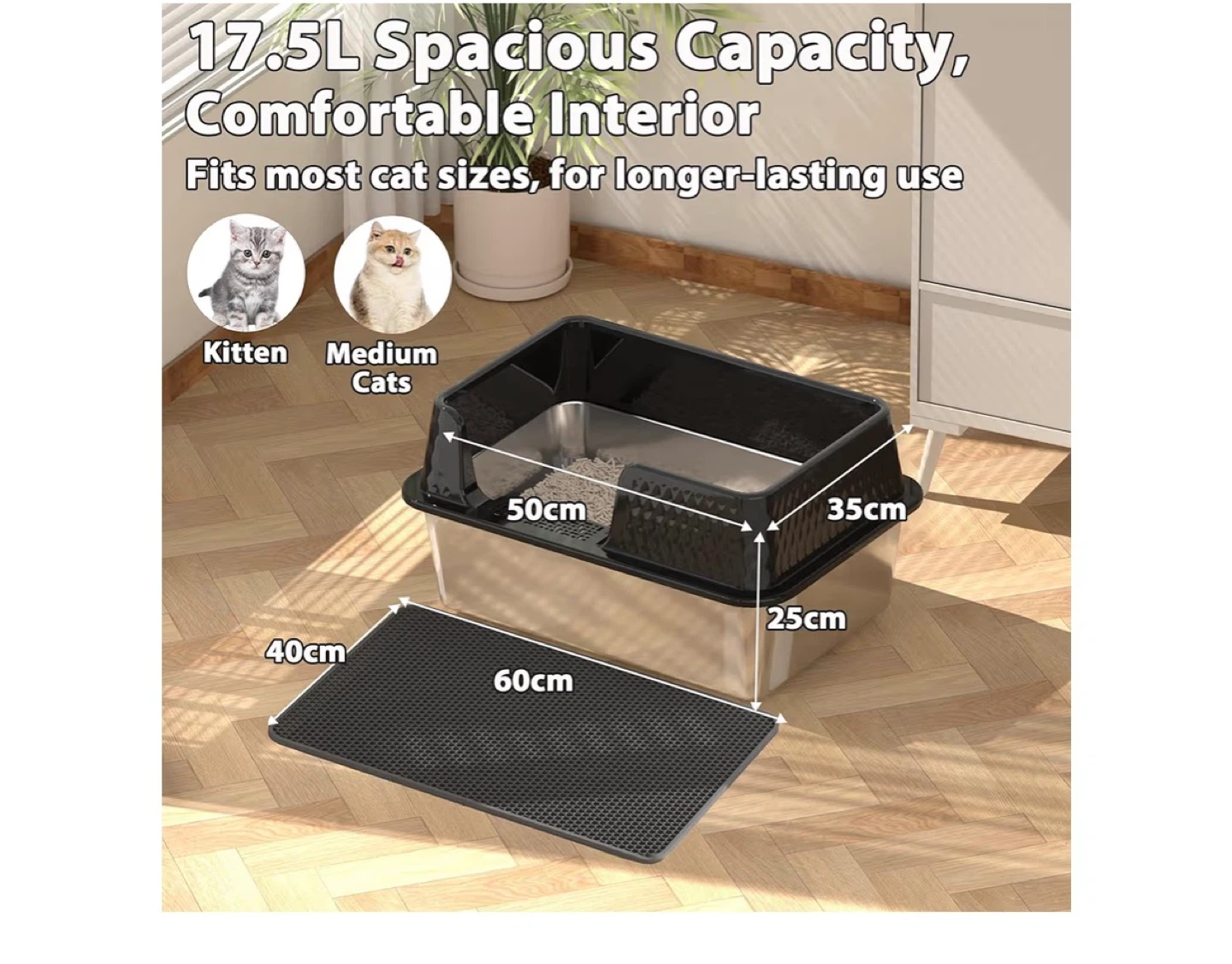 Cat Litter Box with Scoop and Mat - photo 4