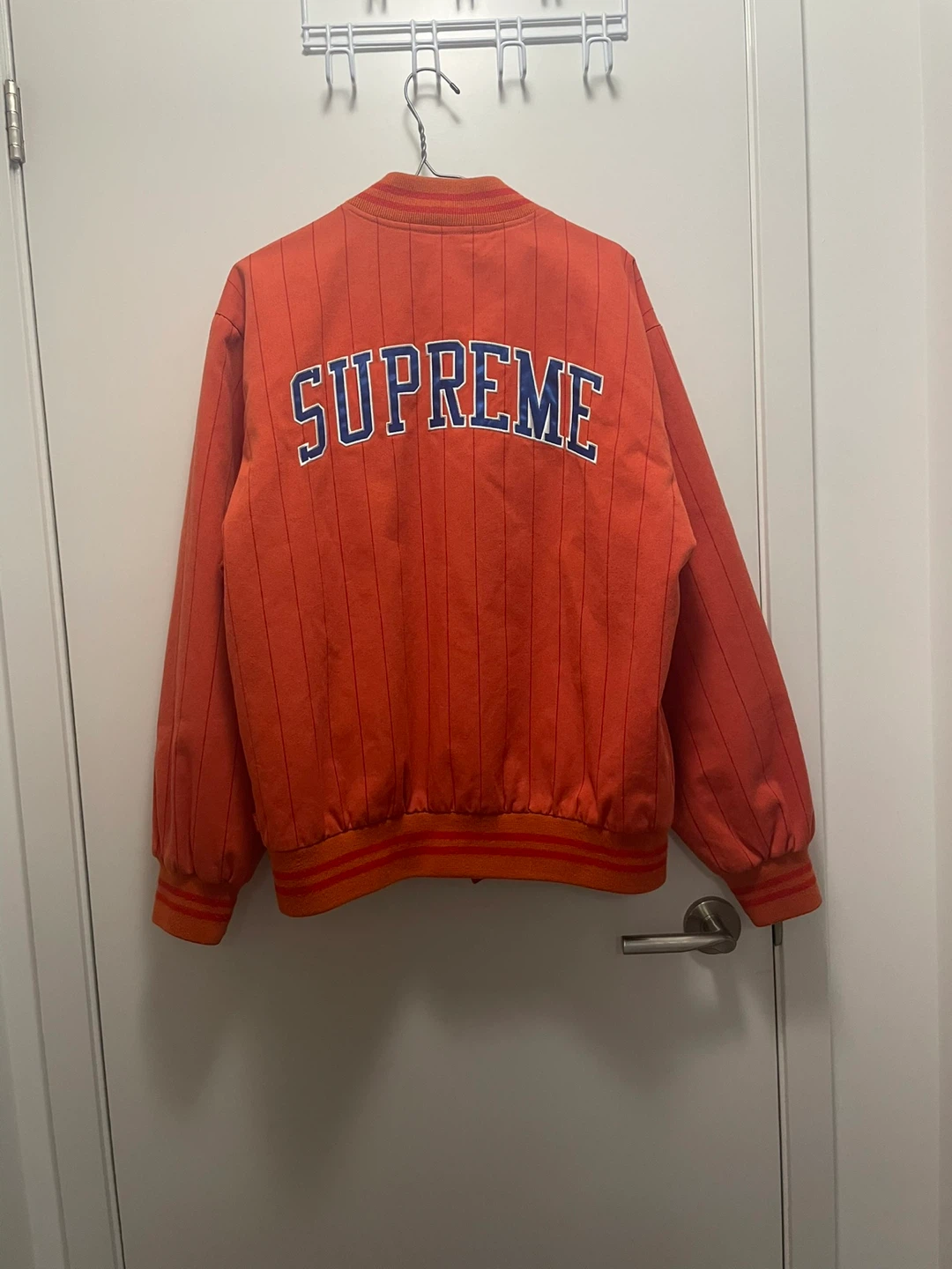 Supreme Pinstripe Varsity Jacket Orange Adult Medium - photo 2