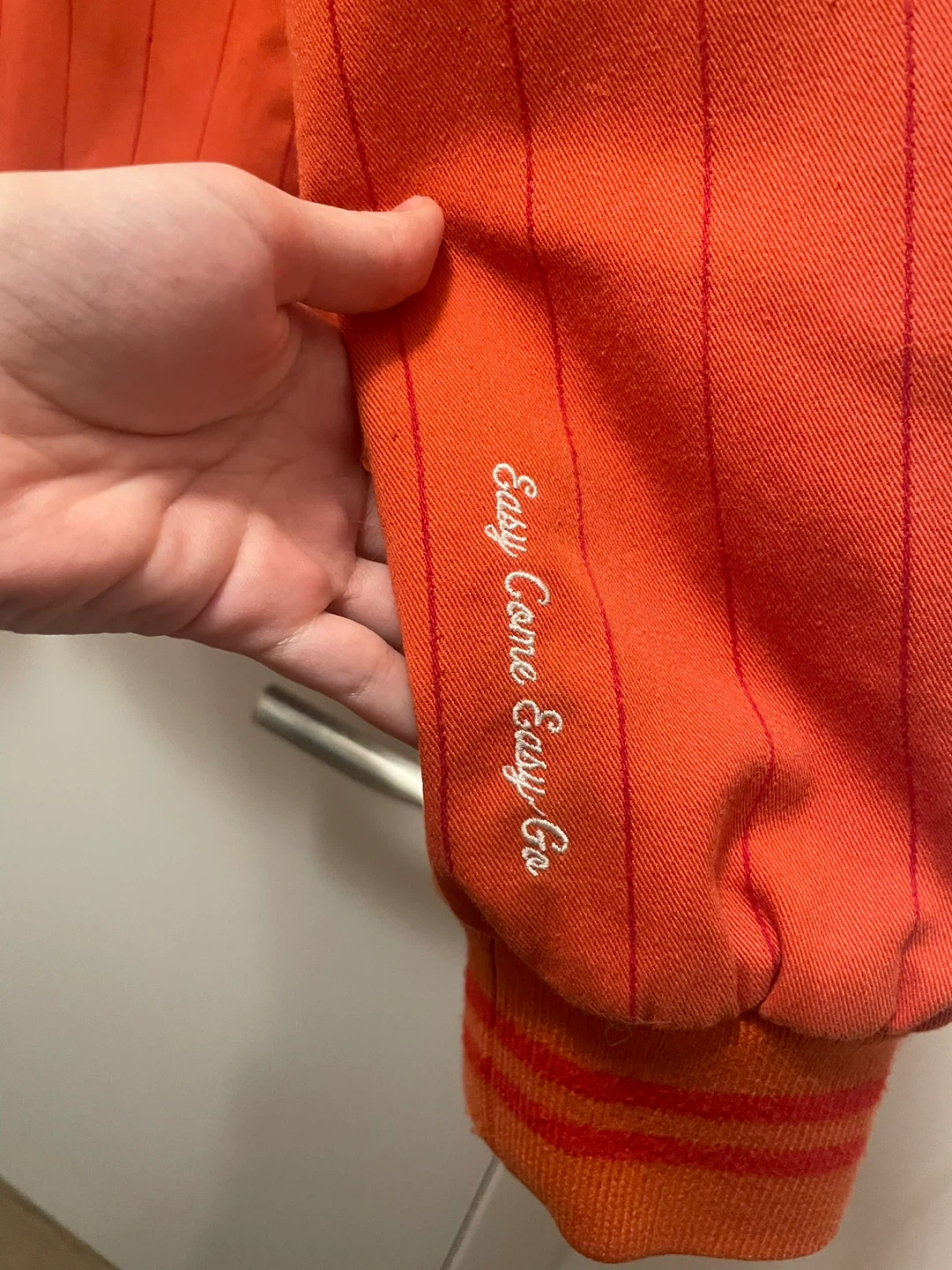 Supreme Pinstripe Varsity Jacket Orange Adult Medium - photo 4