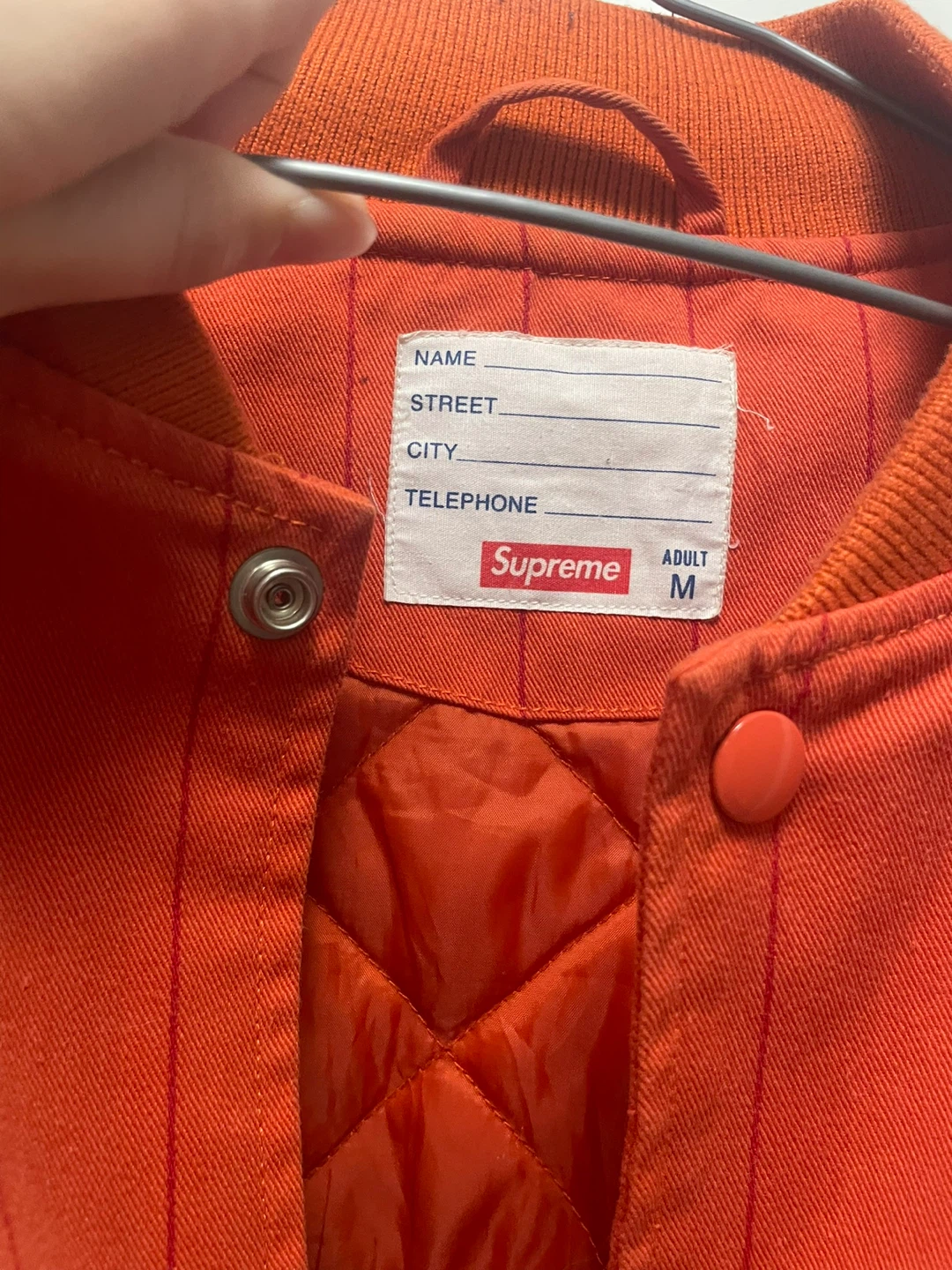 Supreme Pinstripe Varsity Jacket Orange Adult Medium - photo 5