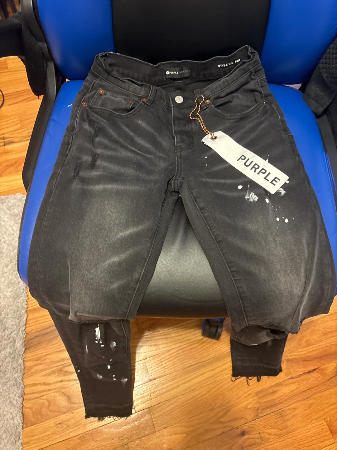 Purple Brand Black Distressed Jeans with White Paint Splatter