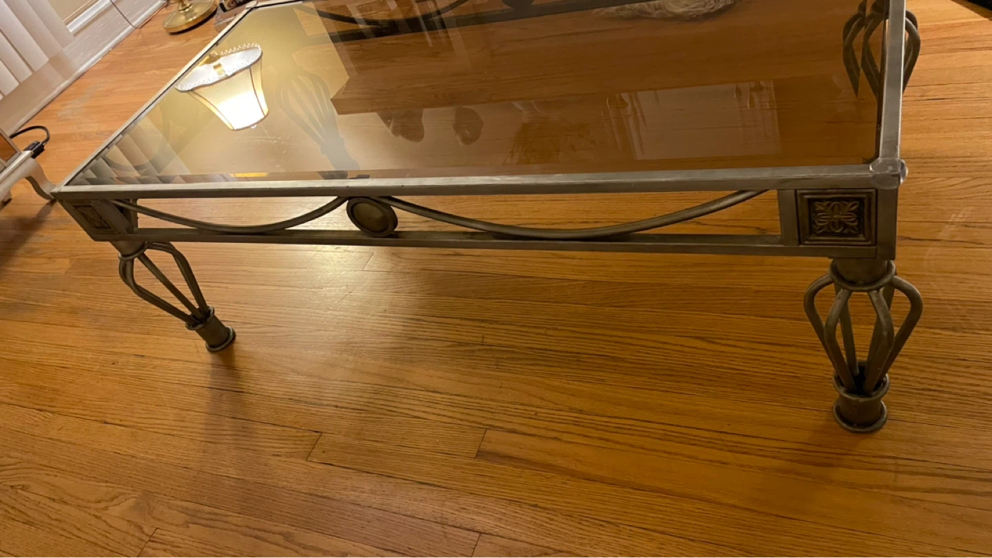 Ornate Metal Frame Coffee Table with Smoked Glass Top - photo 2