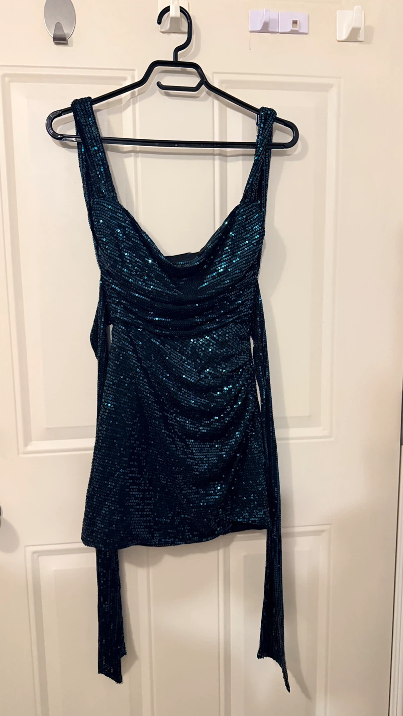 Sparkly Teal Ruched  Dress Size S/M