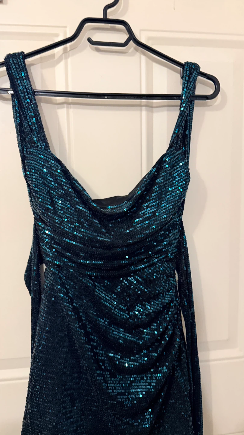 Sparkly Teal Ruched  Dress Size S/M - photo 2