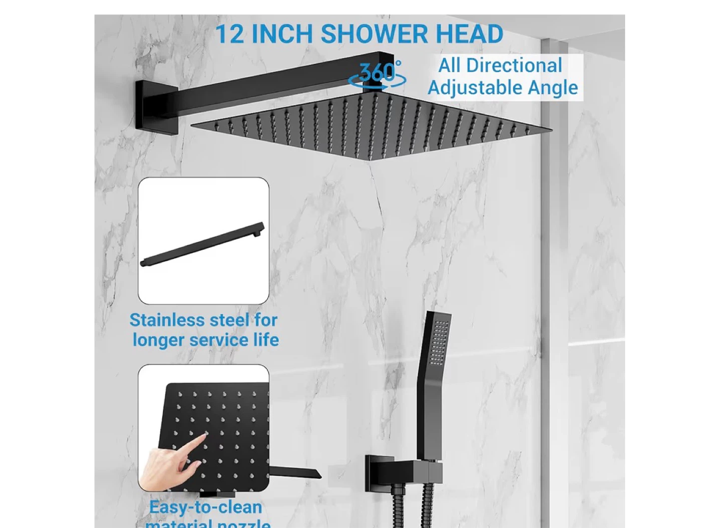 12 Inch Matte Black Shower Head Set with Handheld Shower - photo 4
