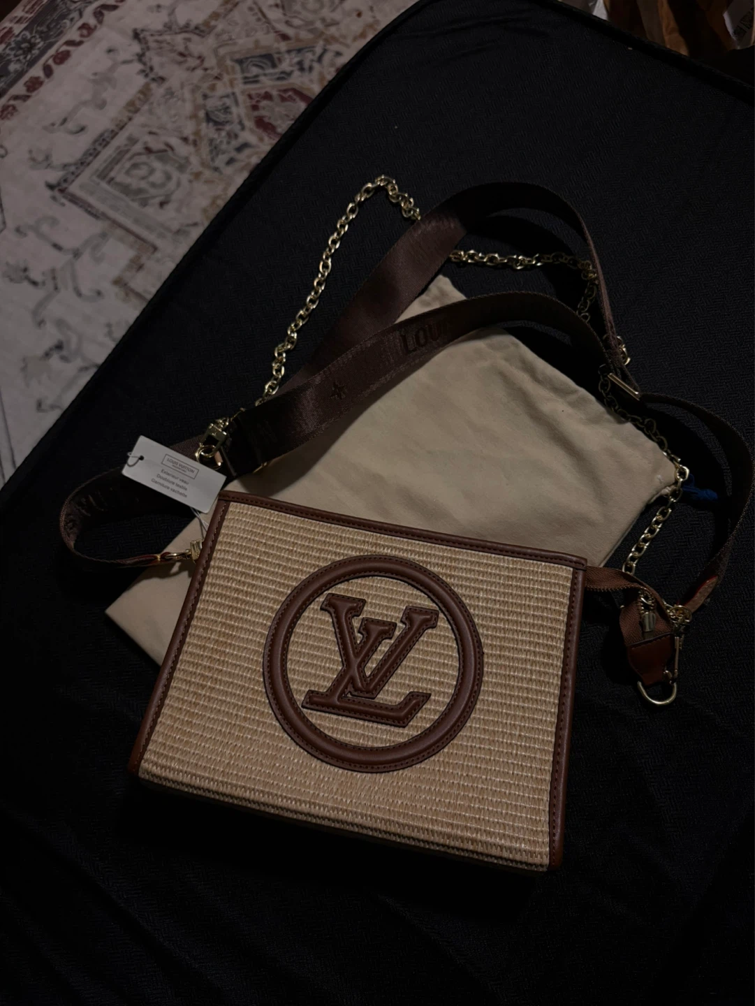 Louis Vuitton Straw Bag with Leather Trim