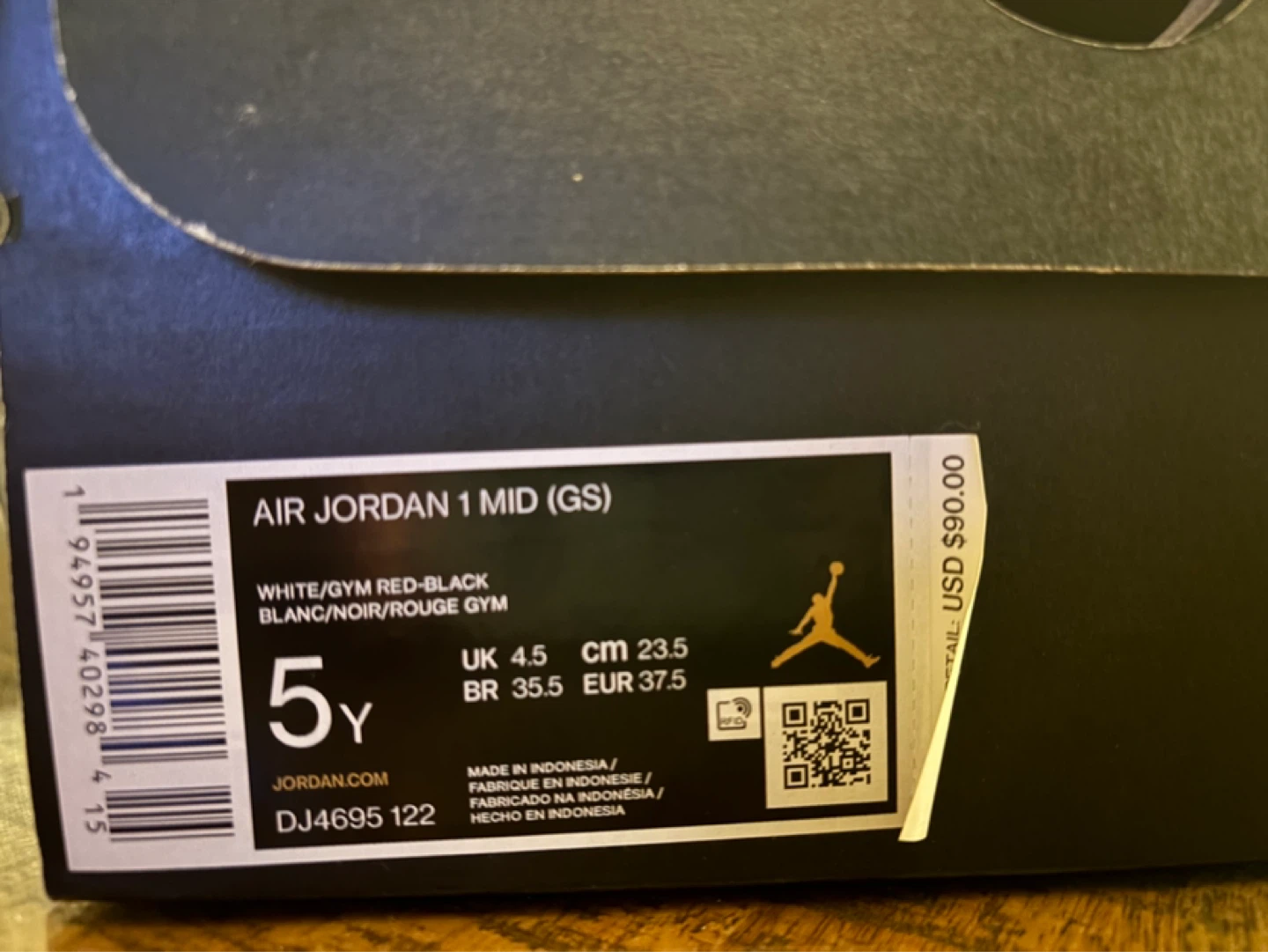 Air Jordan 1 Mid (GS) White/Gym Red-Black Size 5Y W6 - photo 5