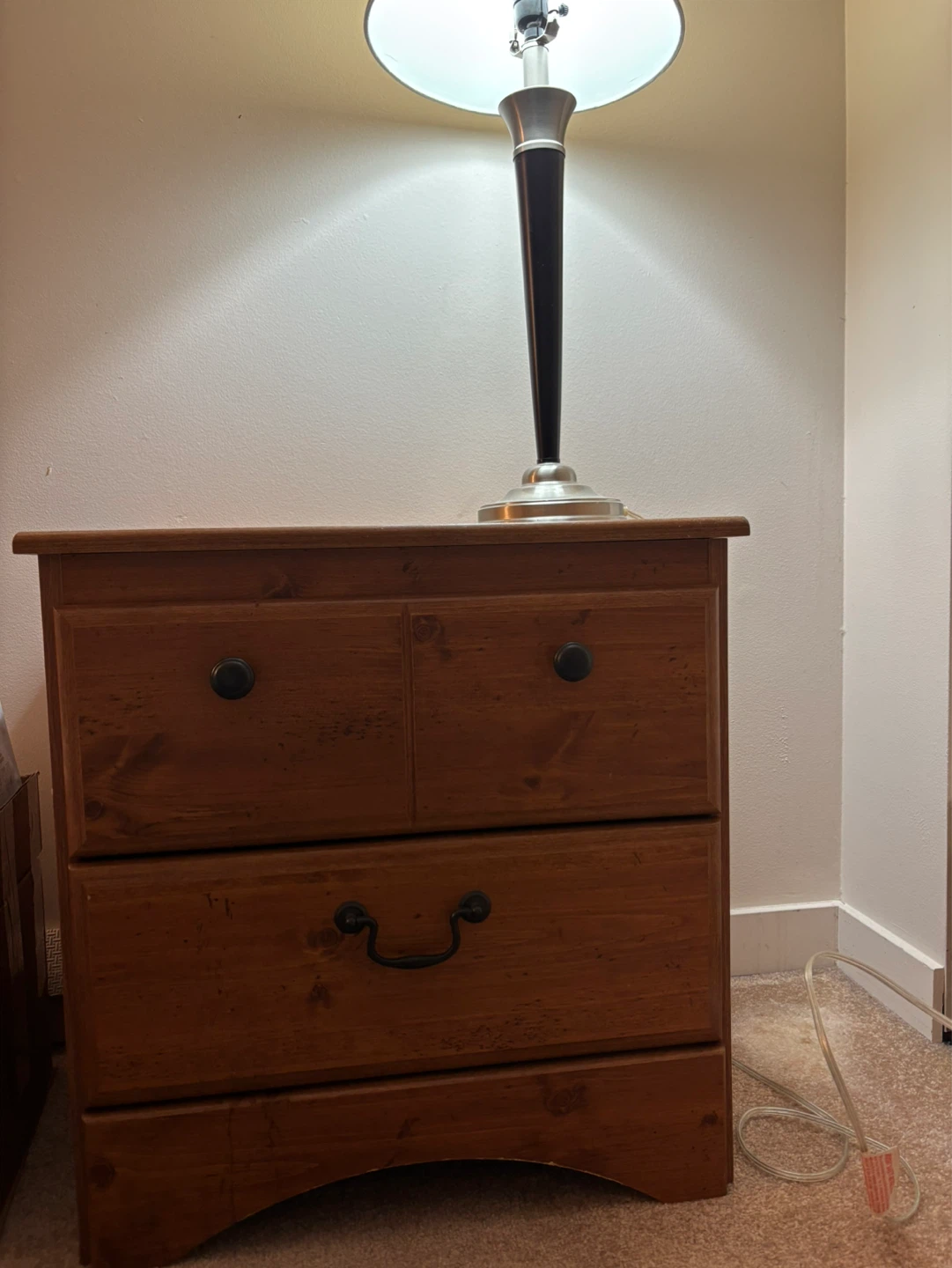 Wooden Nightstand with Two Drawers