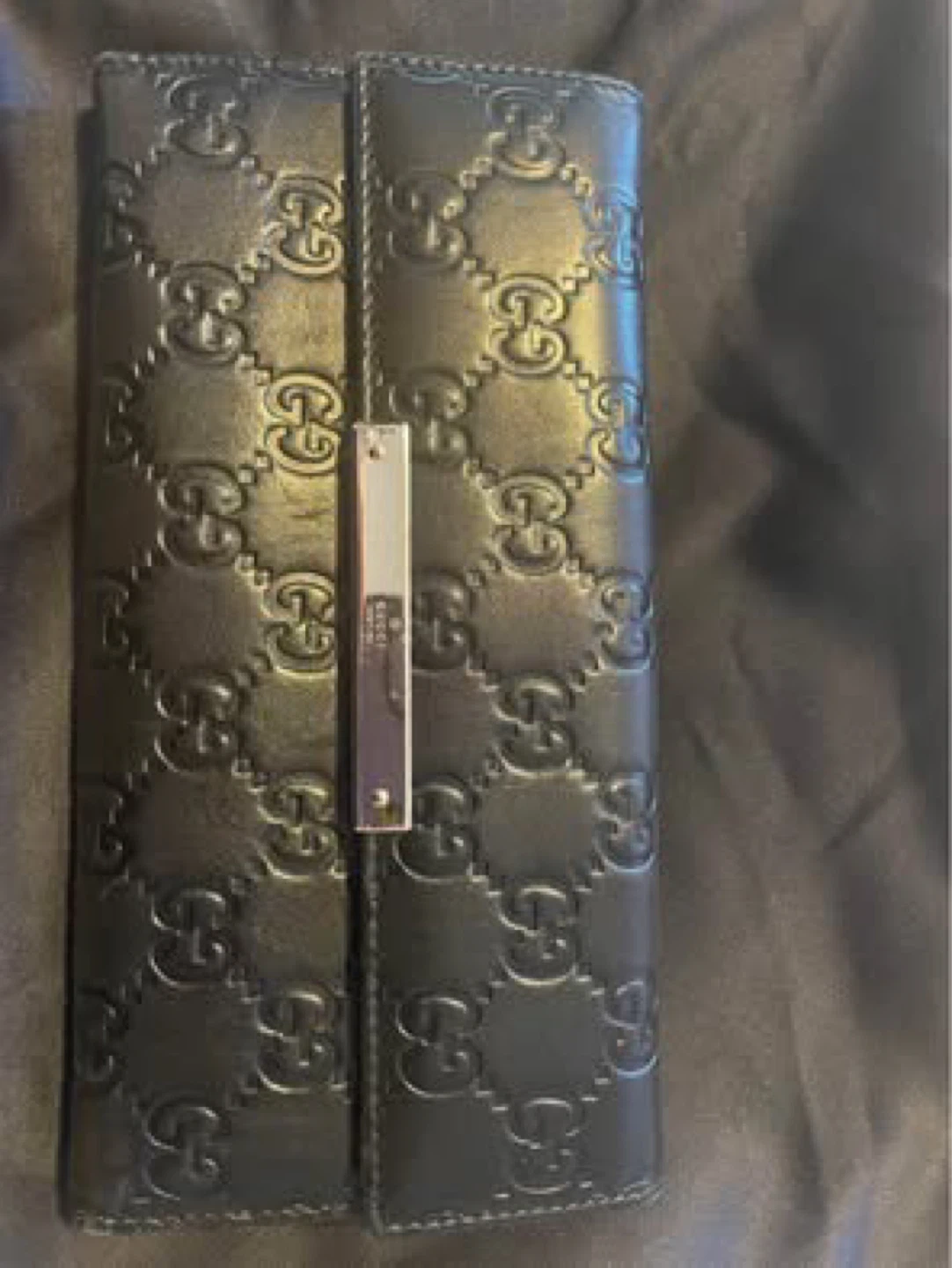 Gucci Black Leather Embossed Long Wallet