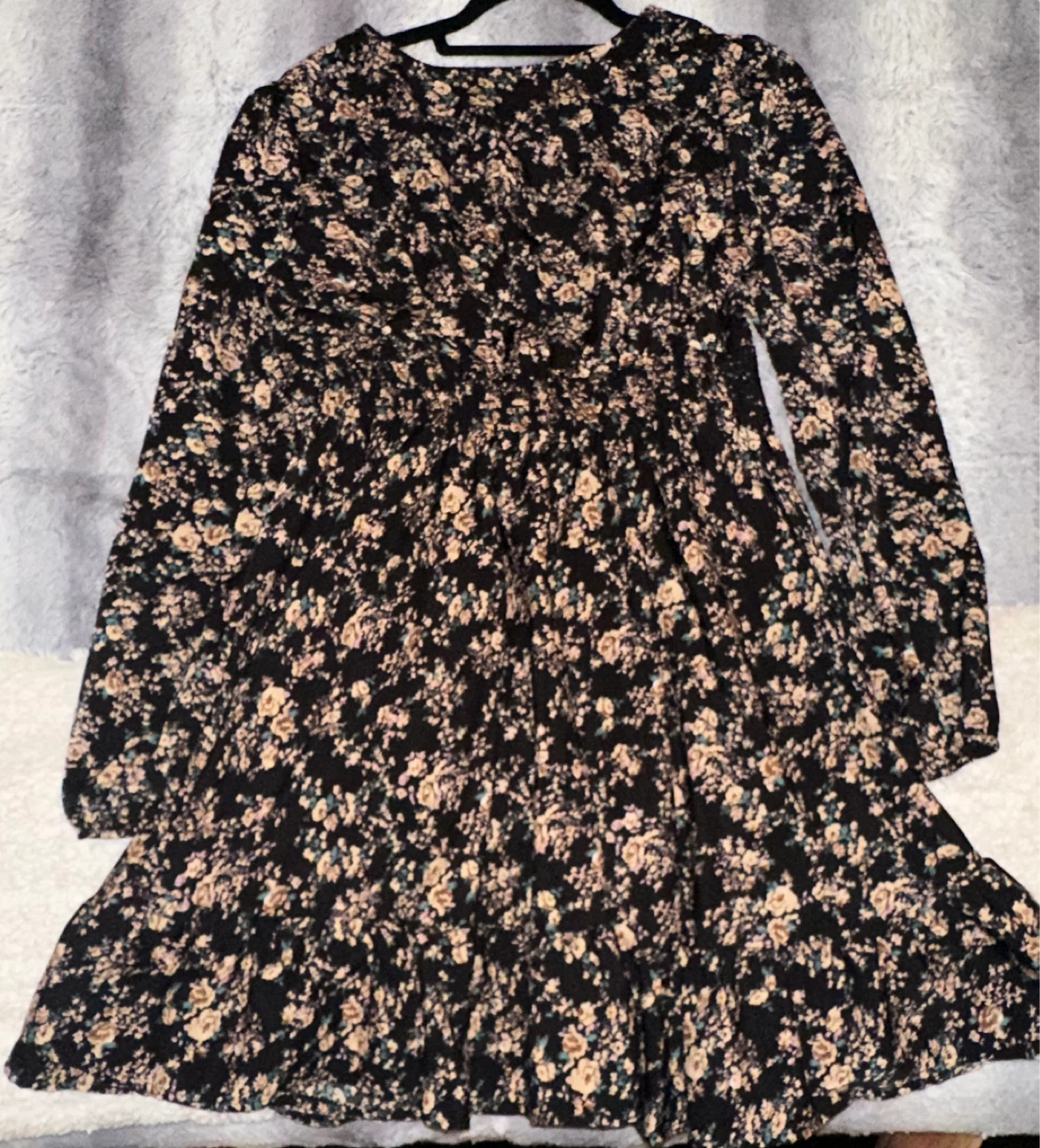 Black floral long-sleeve dress with lace trim - photo 2