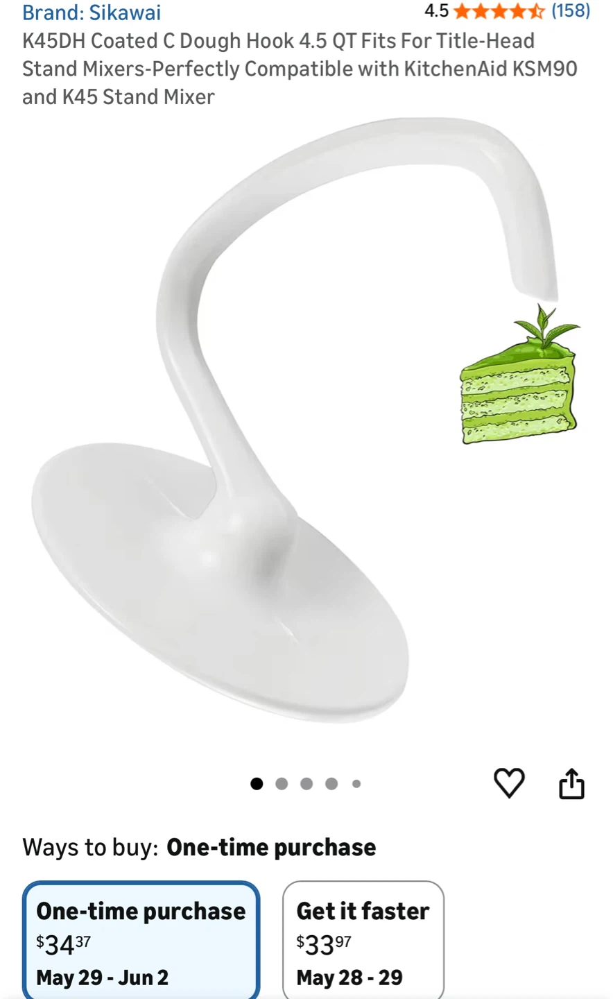 NEW - KitchenAid Mixer Dough Hook Attachment (4.5 QT)
