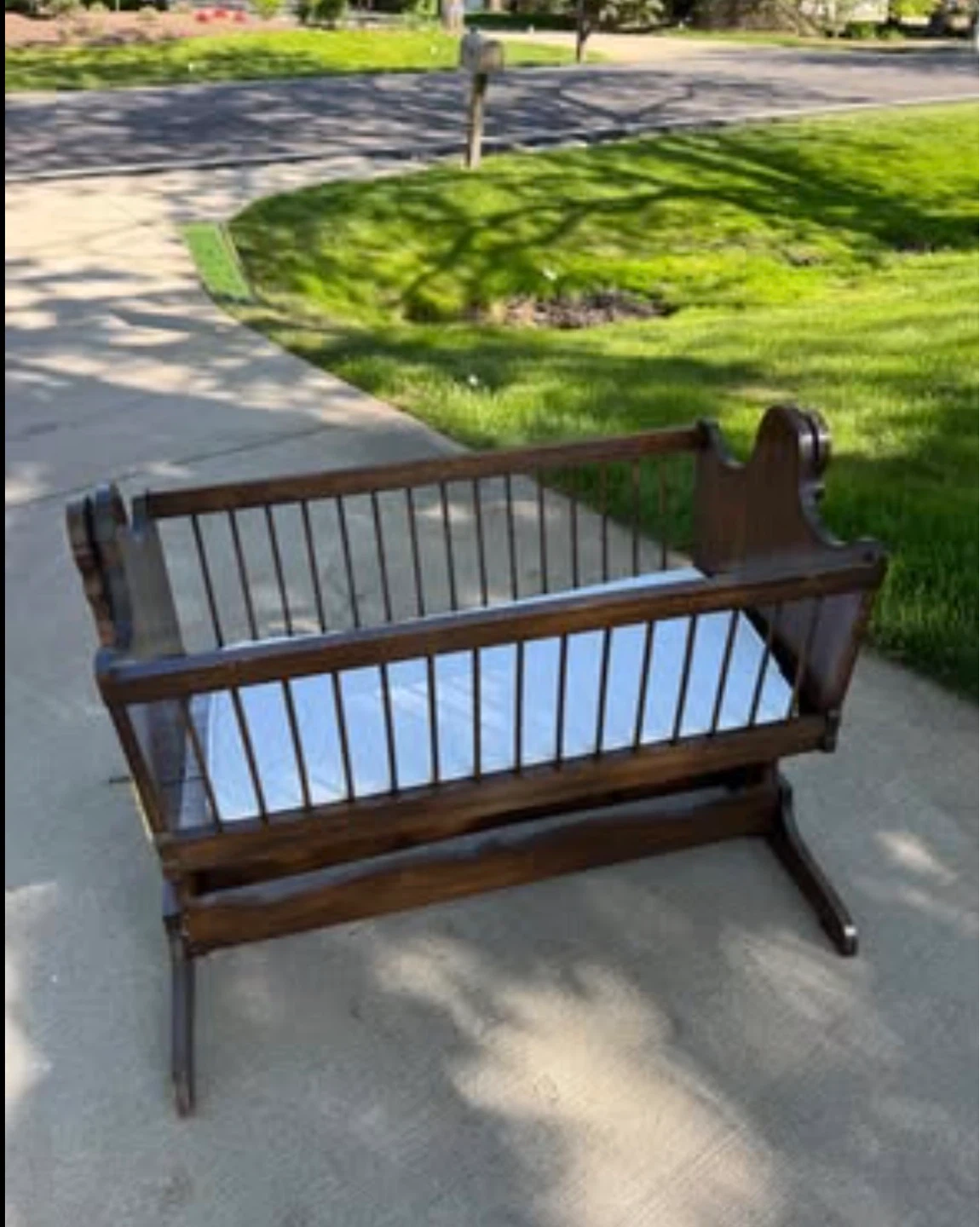 Vintage Wooden Baby Bassinet Rocker