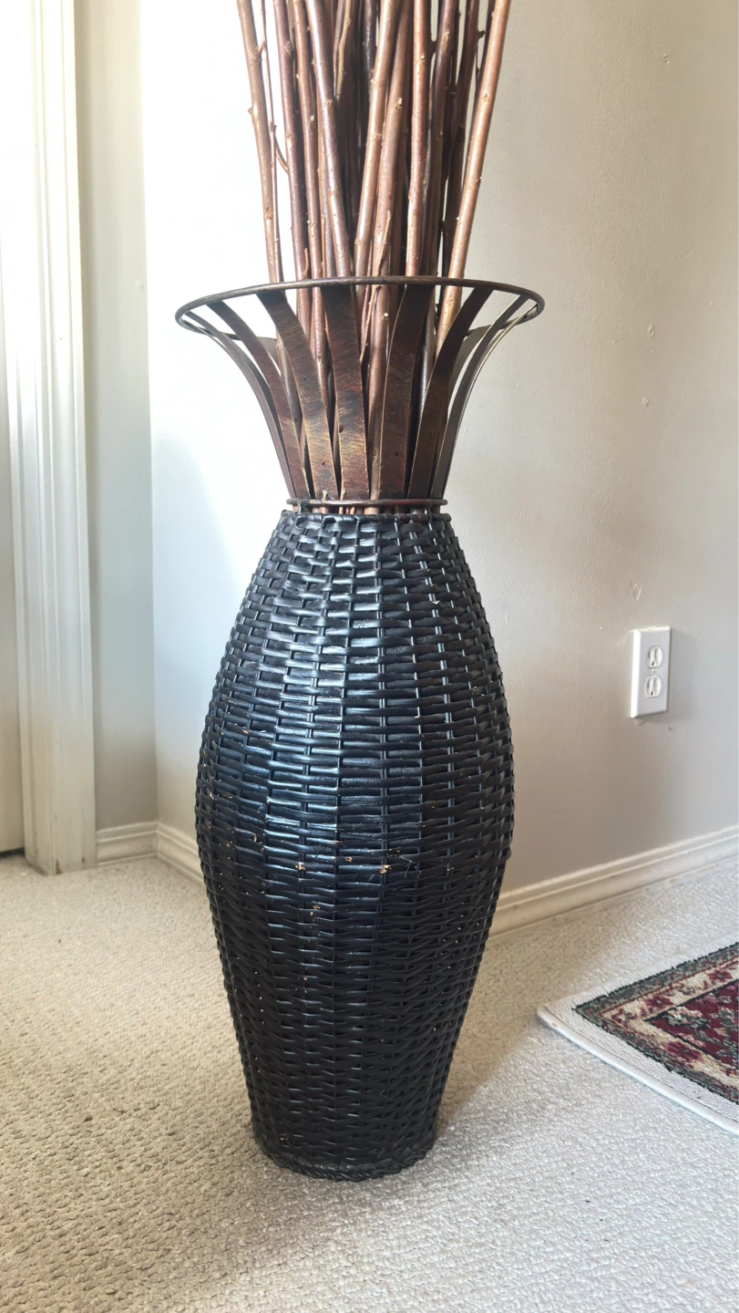 Tall Woven Floor Vase with Natural Branches