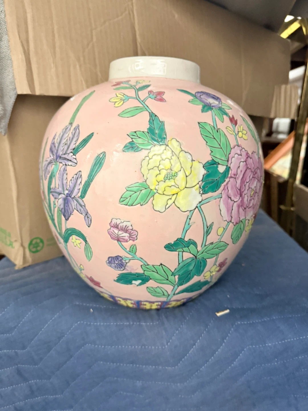 VTG Pink Floral Large Ginger Jar Vase - photo 2