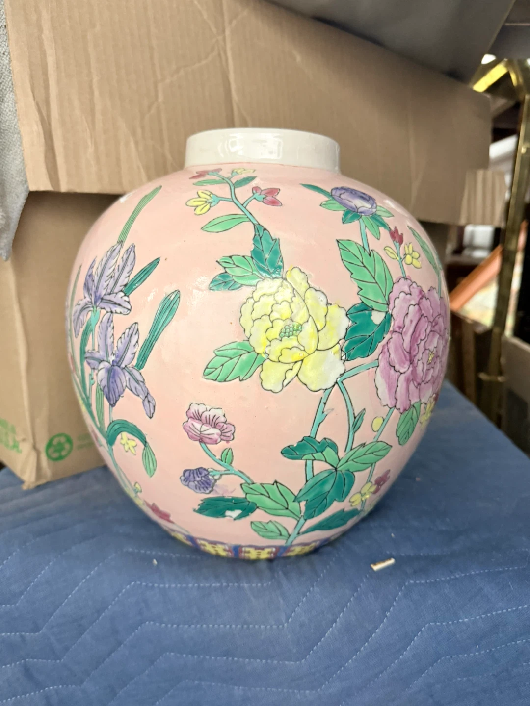 VTG Pink Floral Large Ginger Jar Vase - photo 3