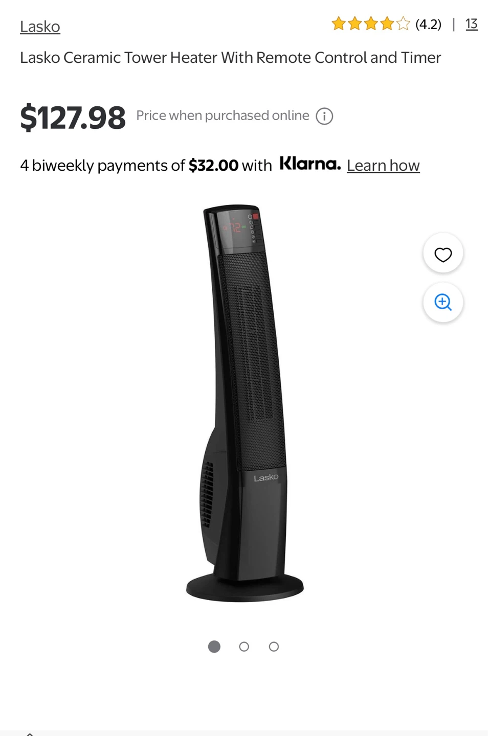 Lasko Ceramic Tower Heater With Remote Control and Timer