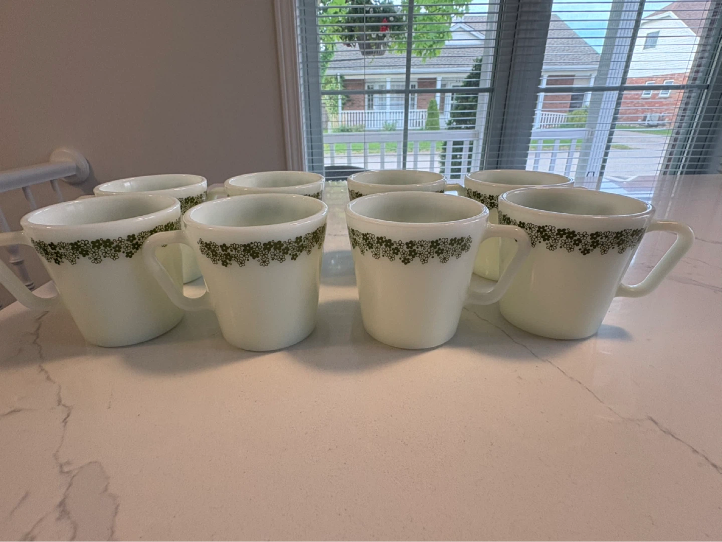 Vintage Fire King Jadeite Mugs Set of 8 - Green Floral Pattern - photo 2