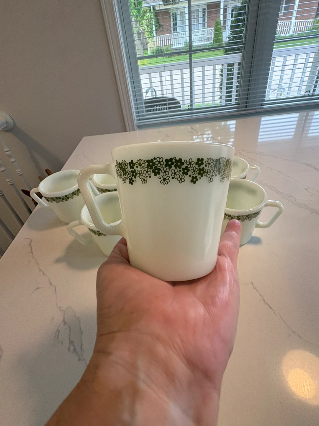 Vintage Fire King Jadeite Mugs Set of 8 - Green Floral Pattern