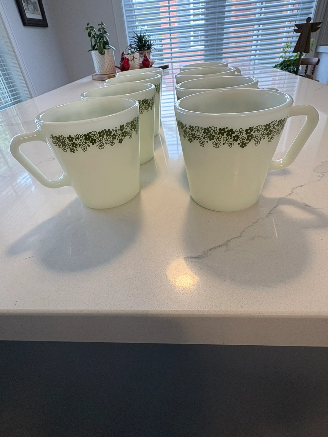 Vintage Fire King Jadeite Mugs Set of 8 - Green Floral Pattern - photo 4