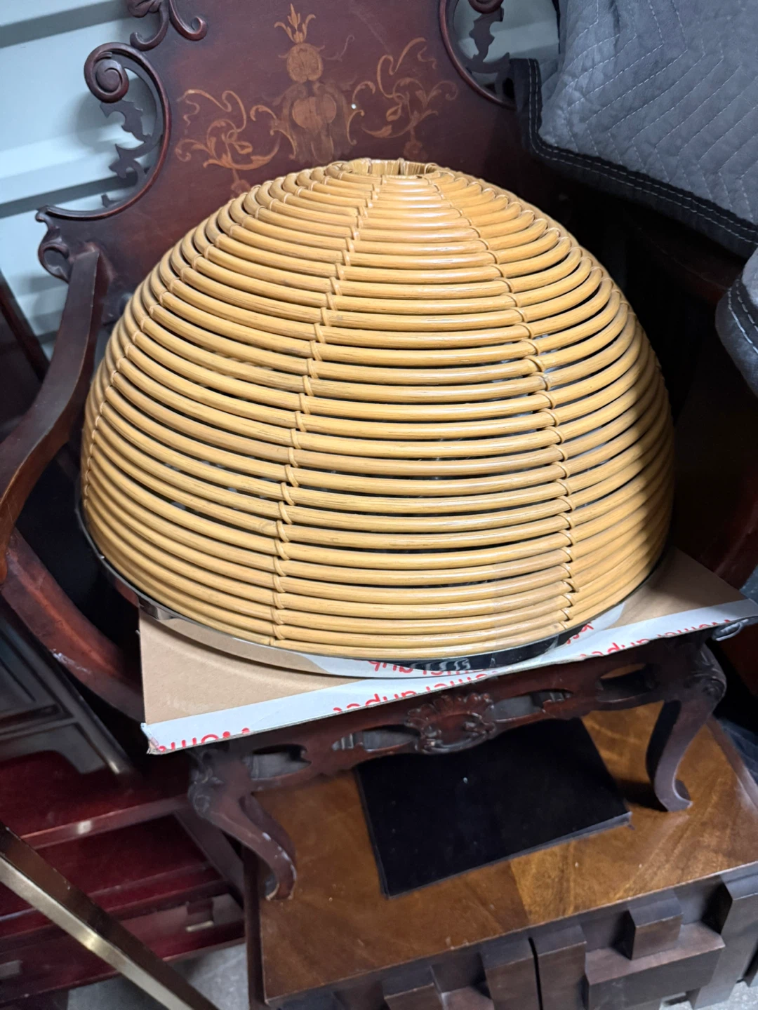 Like New-Corbett Dome Rattan & Chrome Chandelier - photo 4