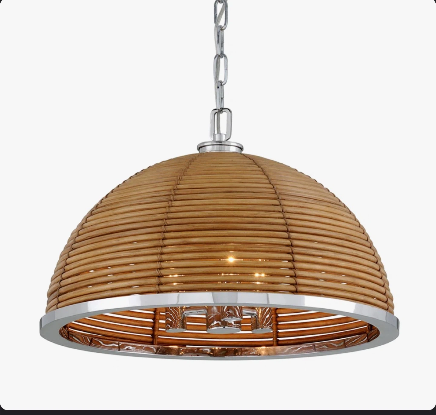 Like New-Corbett Dome Rattan & Chrome Chandelier - photo 2