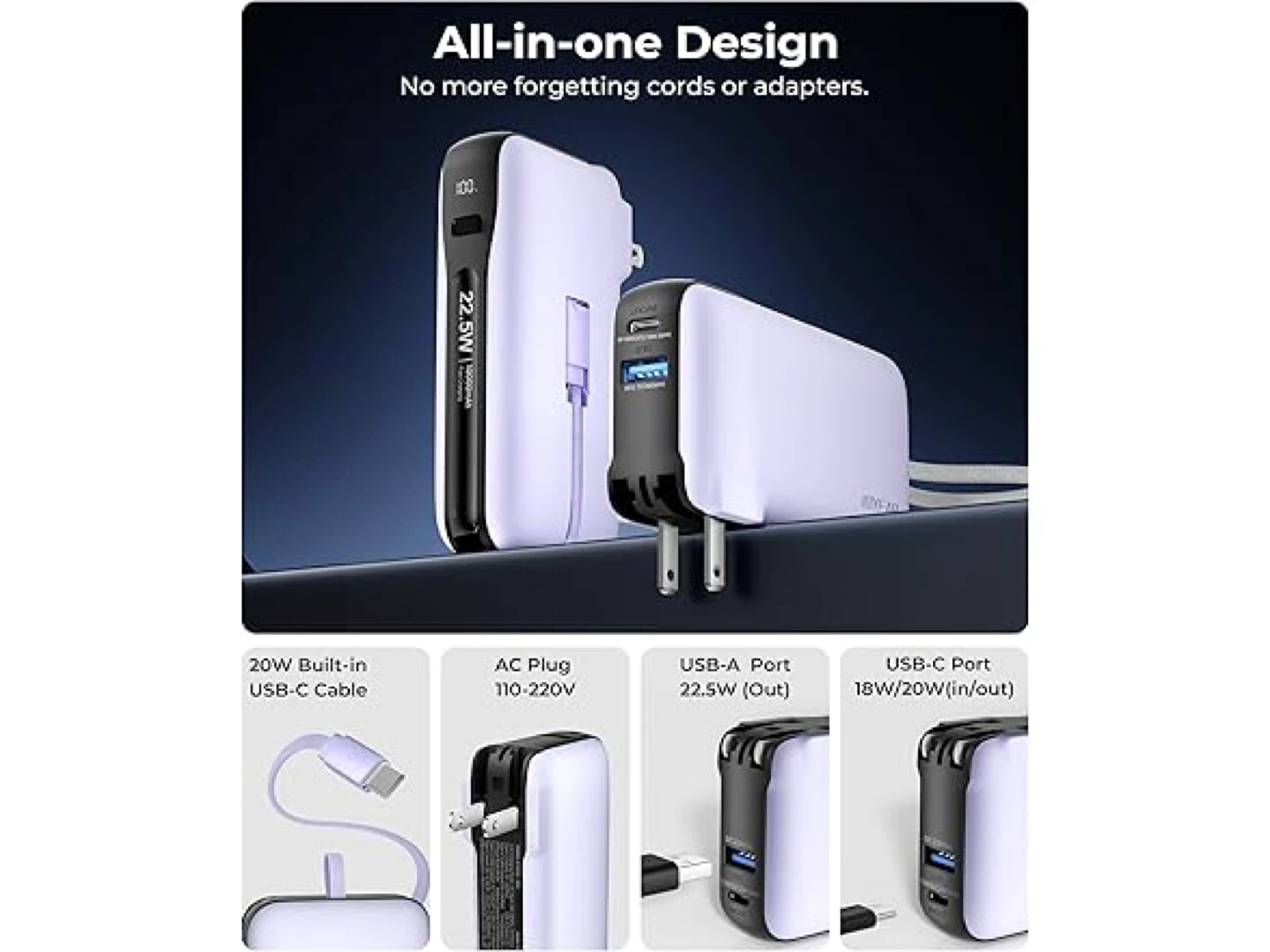 JOYFAR 10,000mAh AC Plug Portable Charger - photo 2