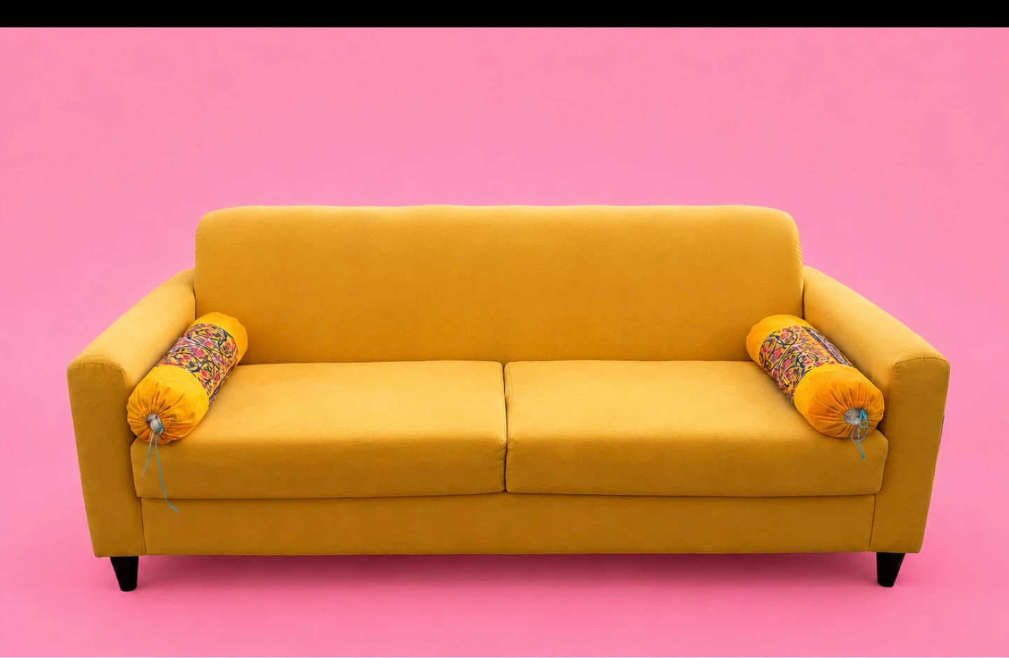 Yellow Sofa with Bolster Pillows