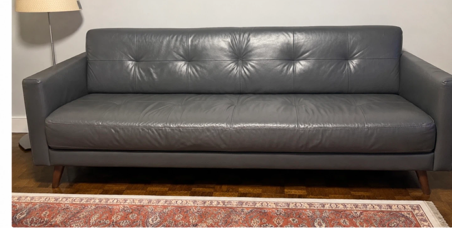 Grey Tufted Leather Sofa
