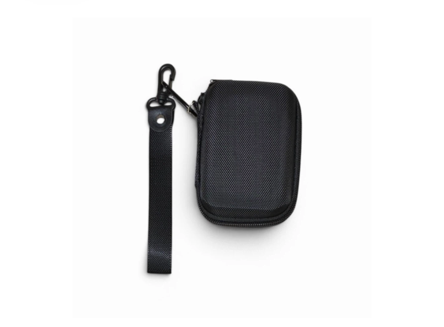 Black Zippered Hard Case Pouch with Wrist Strap