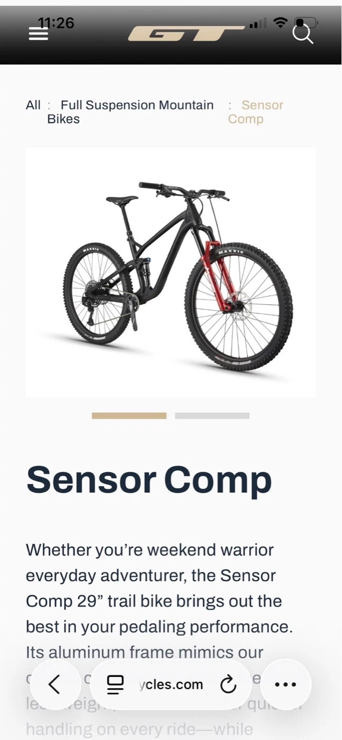 GT Sensor Comp 29" Full Suspension Mountain Bike