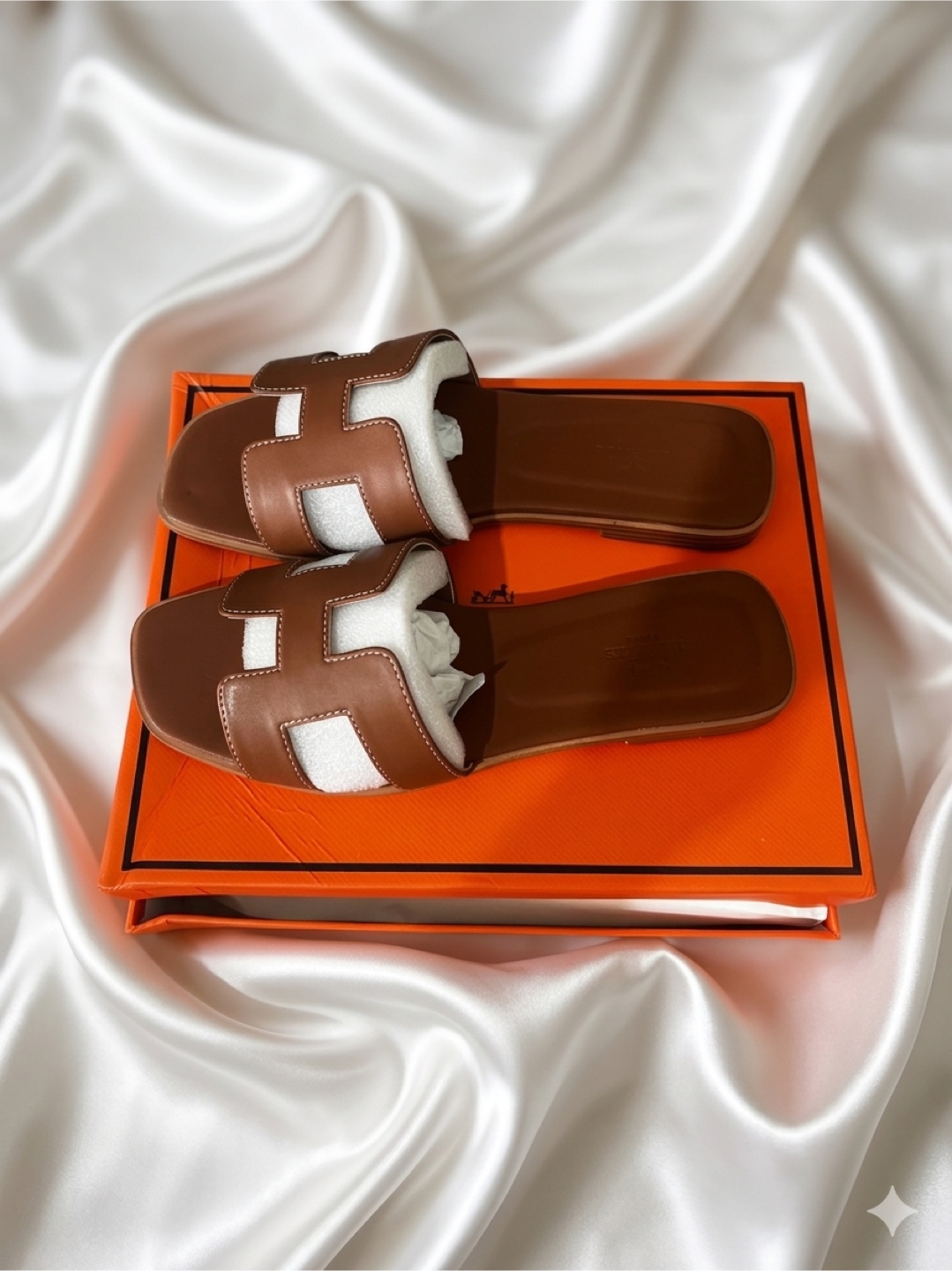 Hermès Brown Leather H Slides - photo 3