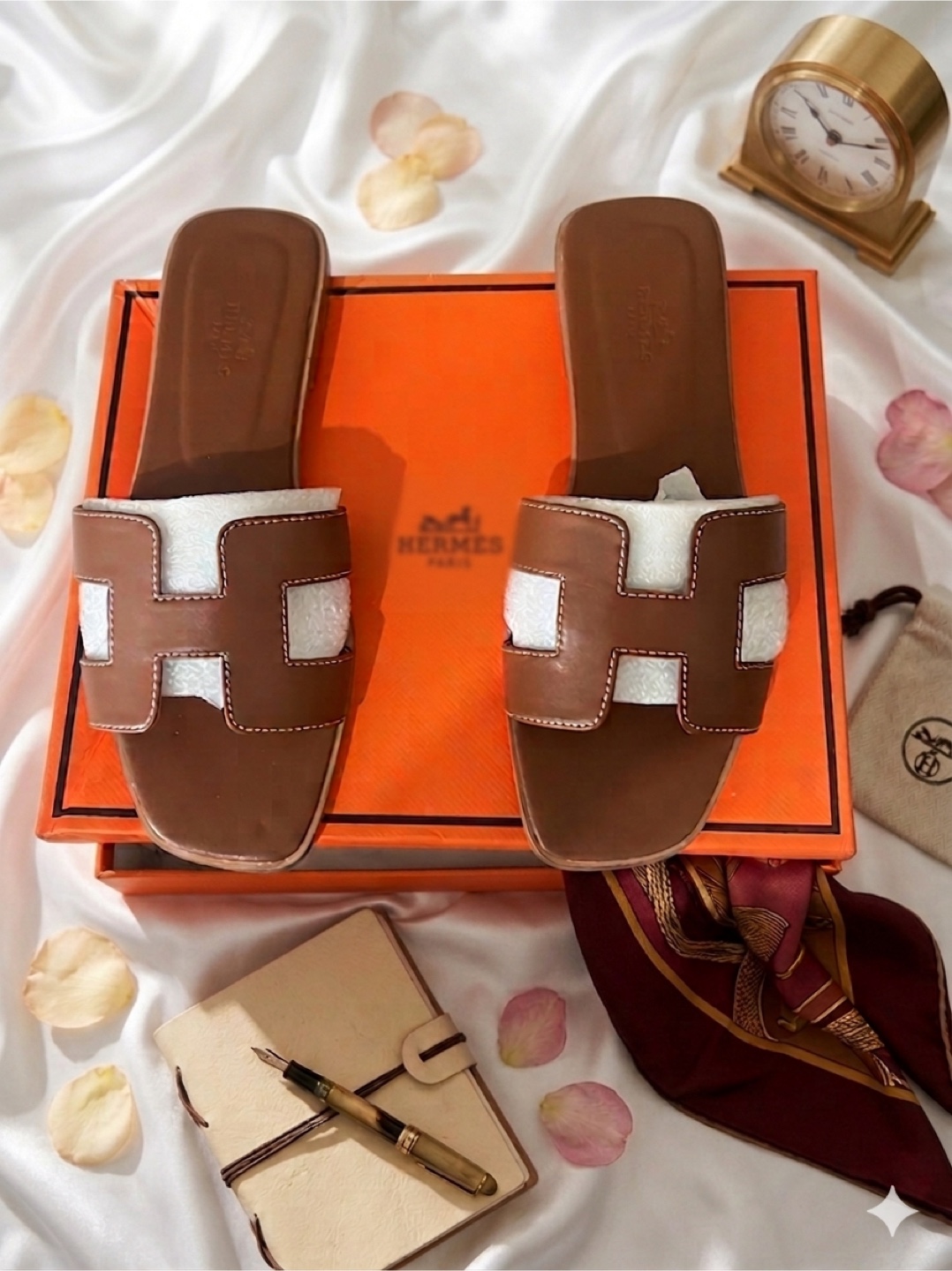 Hermès Brown Leather H Slides - photo 2