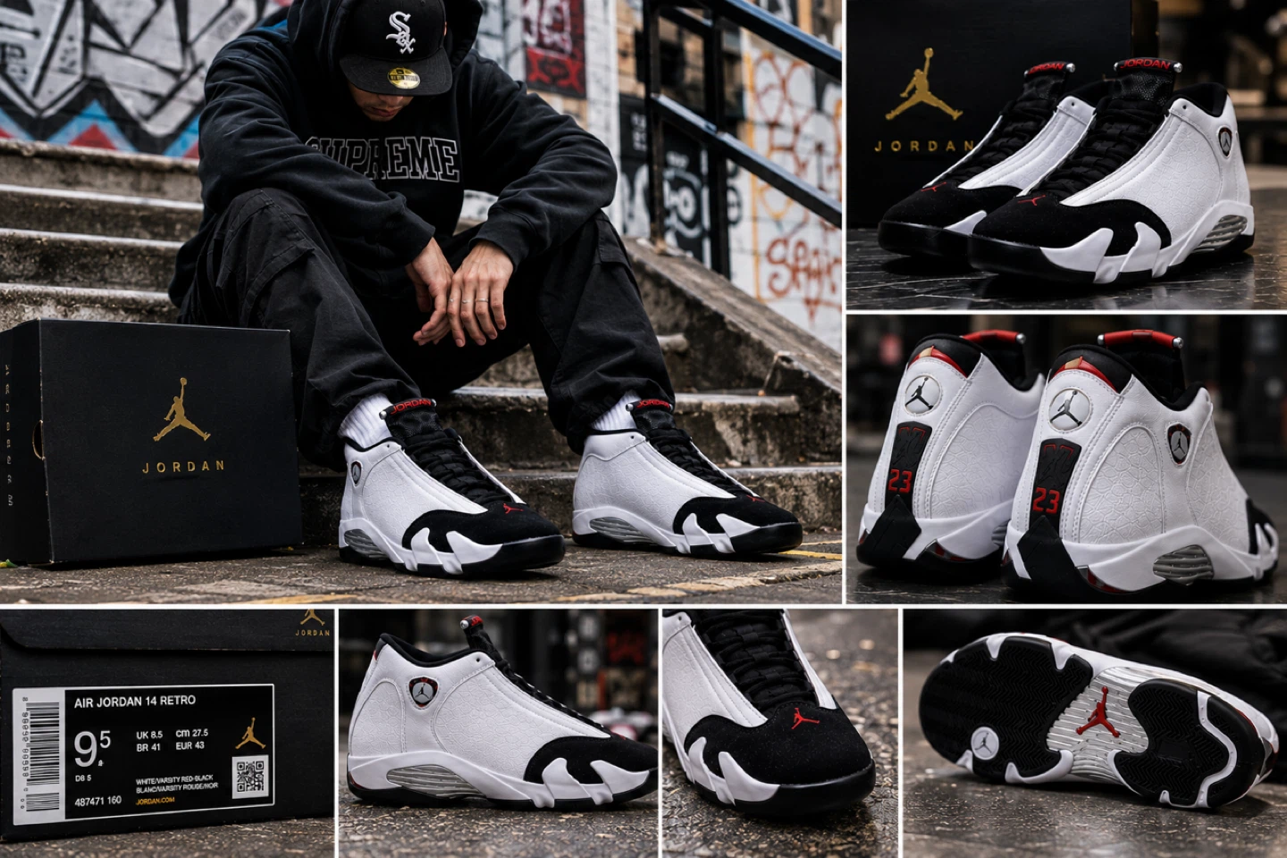 🔥🔥Air Jordan 14 Retro White Black Red Sneakers