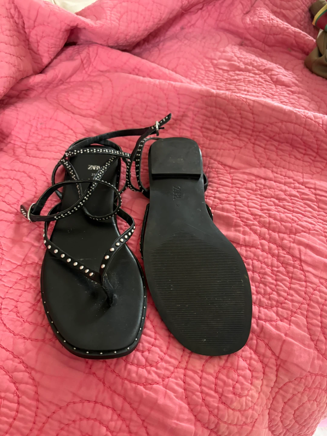 Black Studded Flat Sandals - ZARA - photo 2