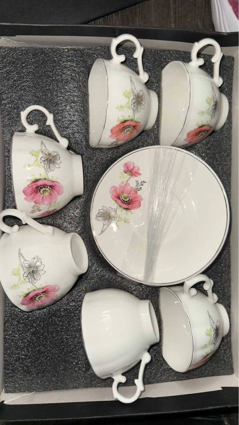 Set of Coffee Cups and Saucers with Floral Design - photo 2